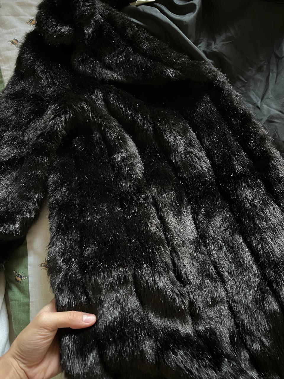 Faux black long fur coat