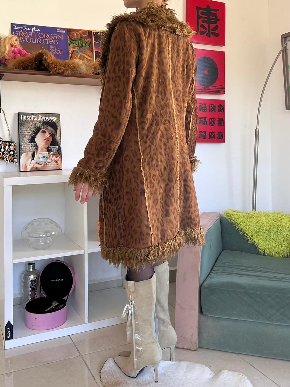 Afghan animal print suede midi coat