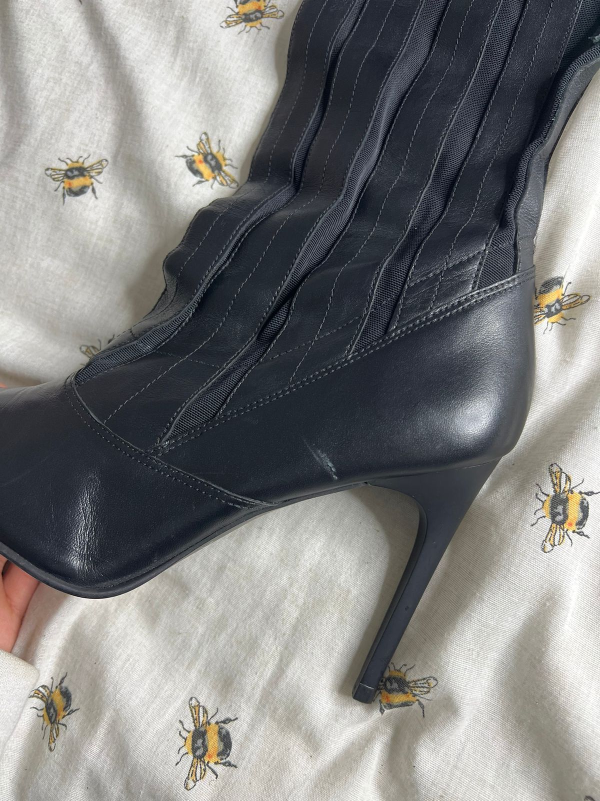 Buffalo y2k leather pointy knee high heeled boots