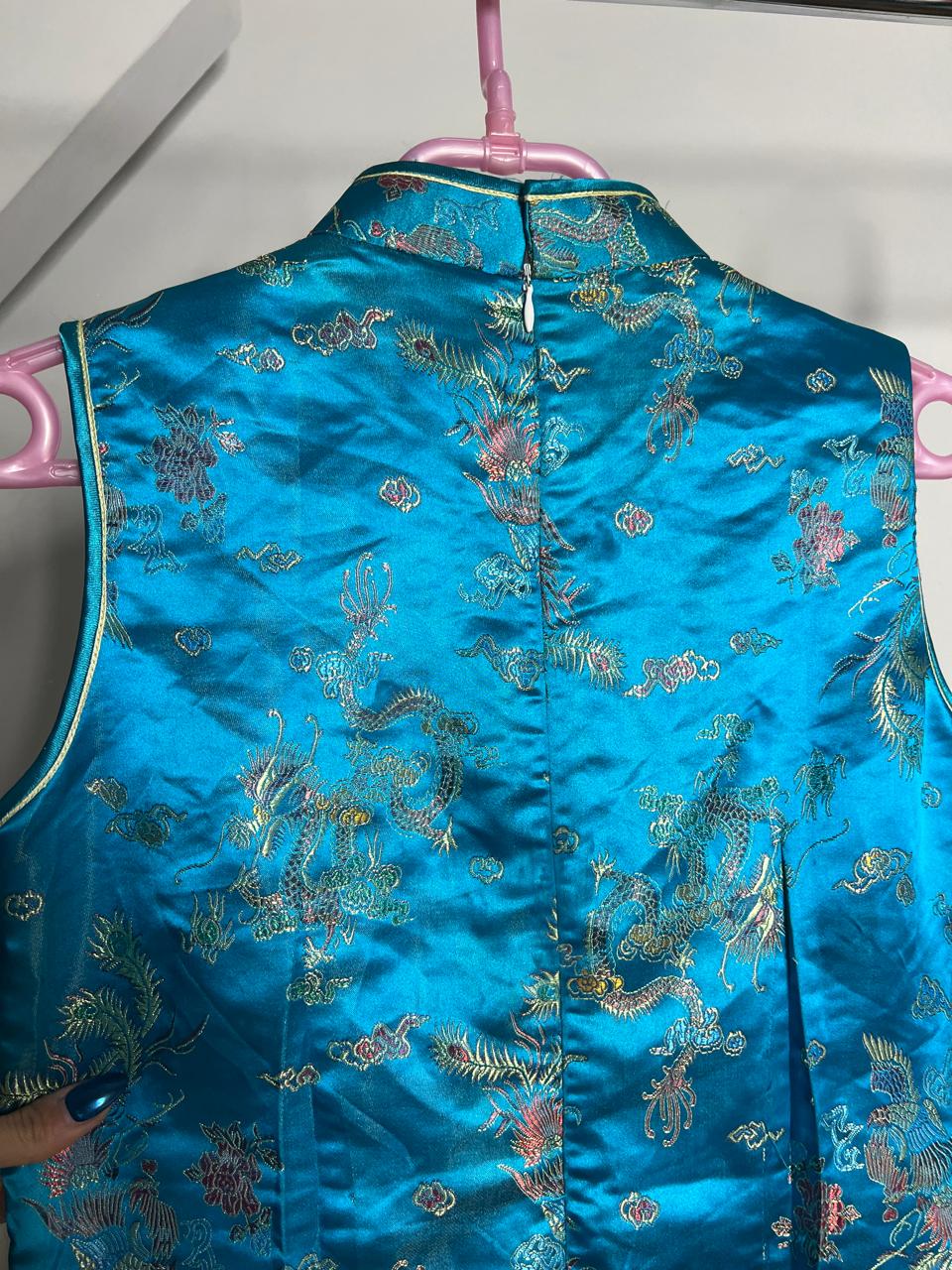 Dragon cheongsam blue mini dress