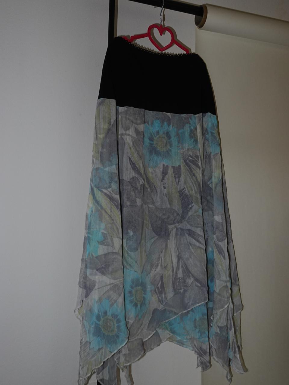 Floral unsymmetric mesh maxi skirt