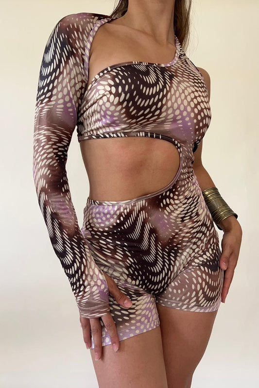 Halter shoulder cut mini jumpsuit