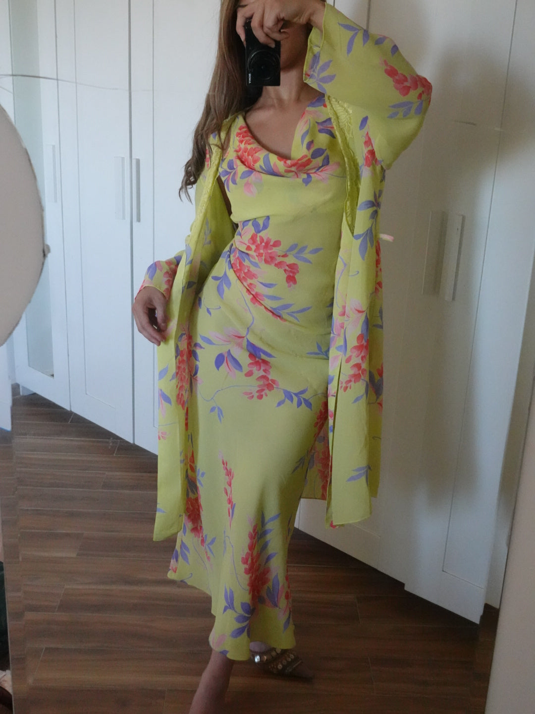 Floral 2000s lingerie dress set with matching robe