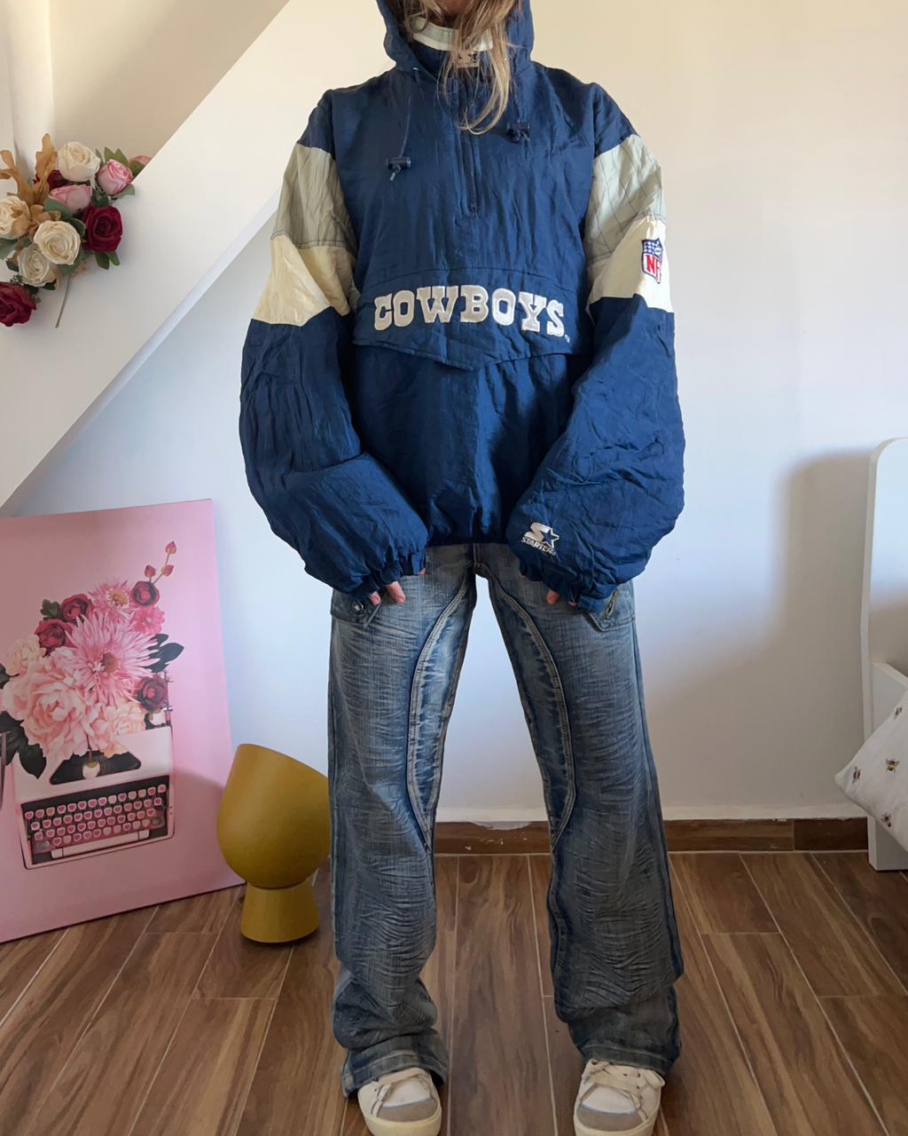 NFL Dallas Cowboys Starter vintage 90s half zip up hooded rare jacket