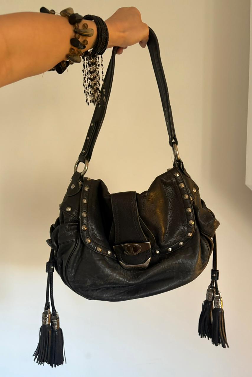 Just Cavalli leather studded shoulder bag