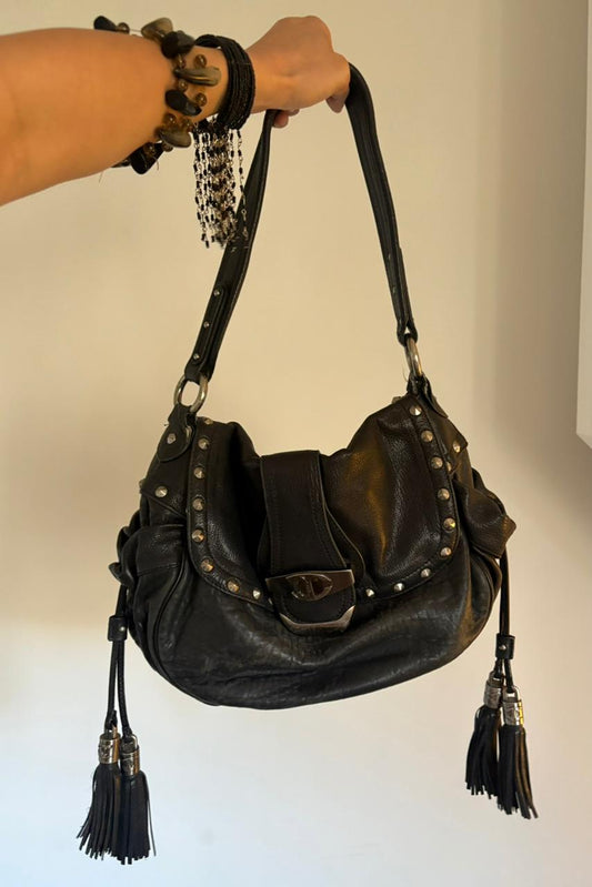 Just Cavalli leather studded shoulder bag