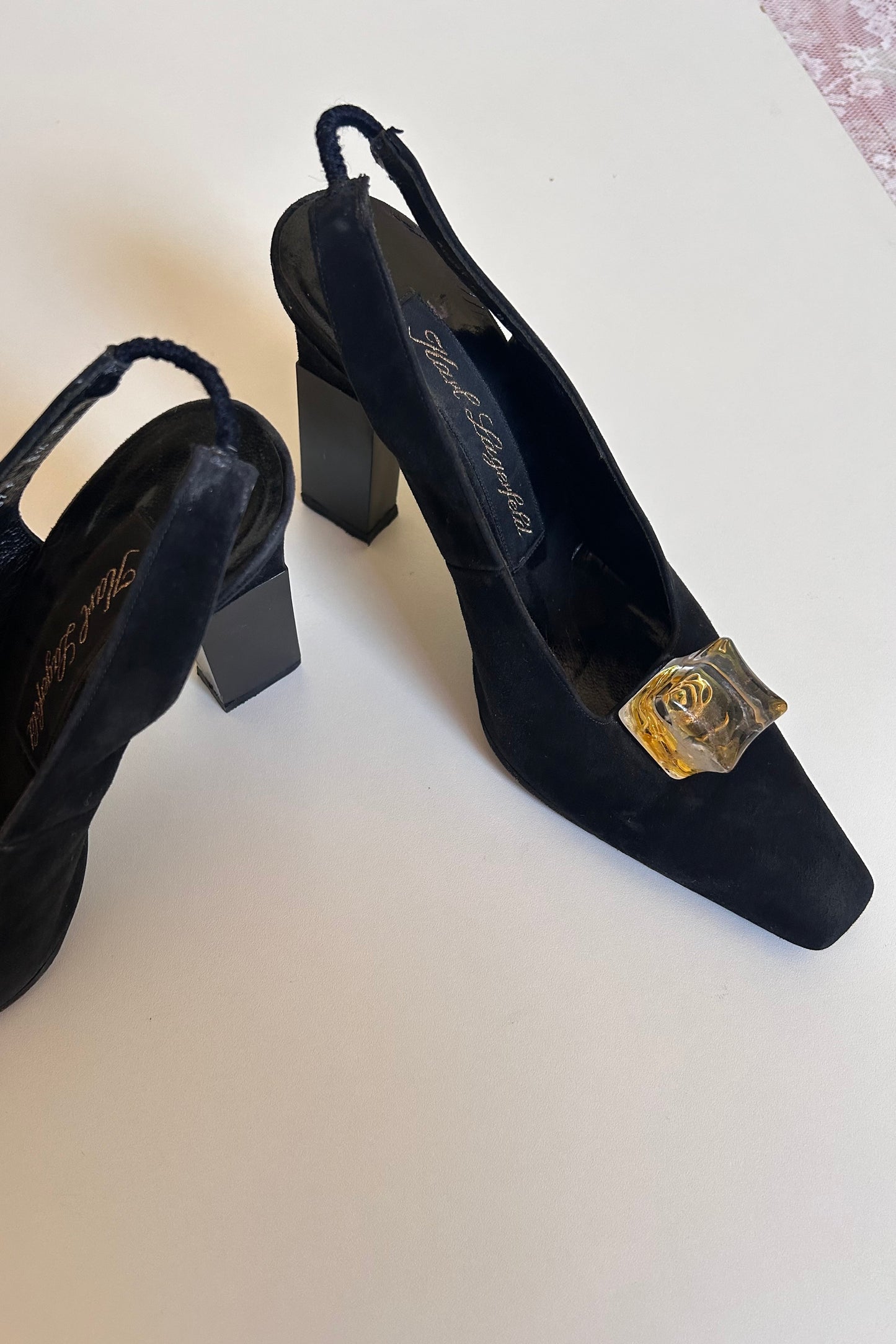 Karl Lagerfeld suede black heels