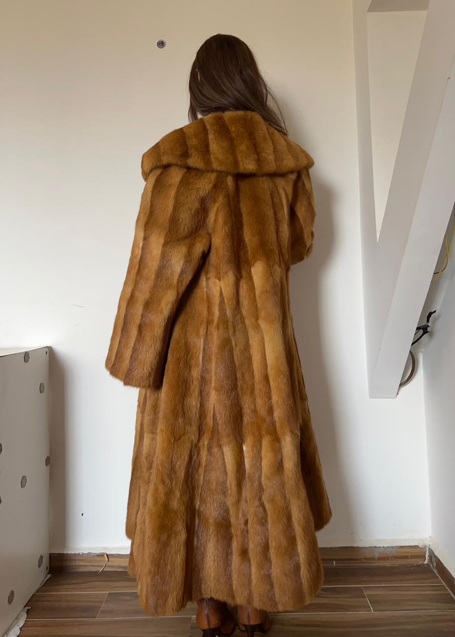 Mink multicolor long real fur coat