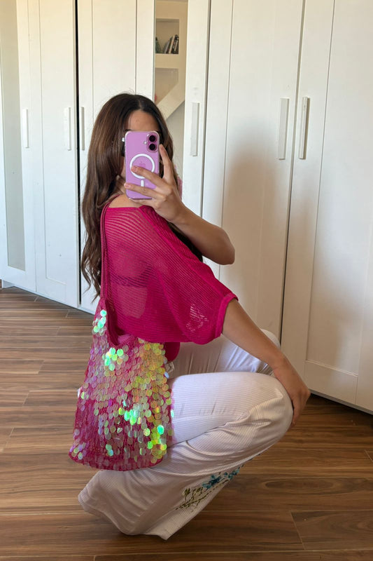 Sequin crochet tote bag