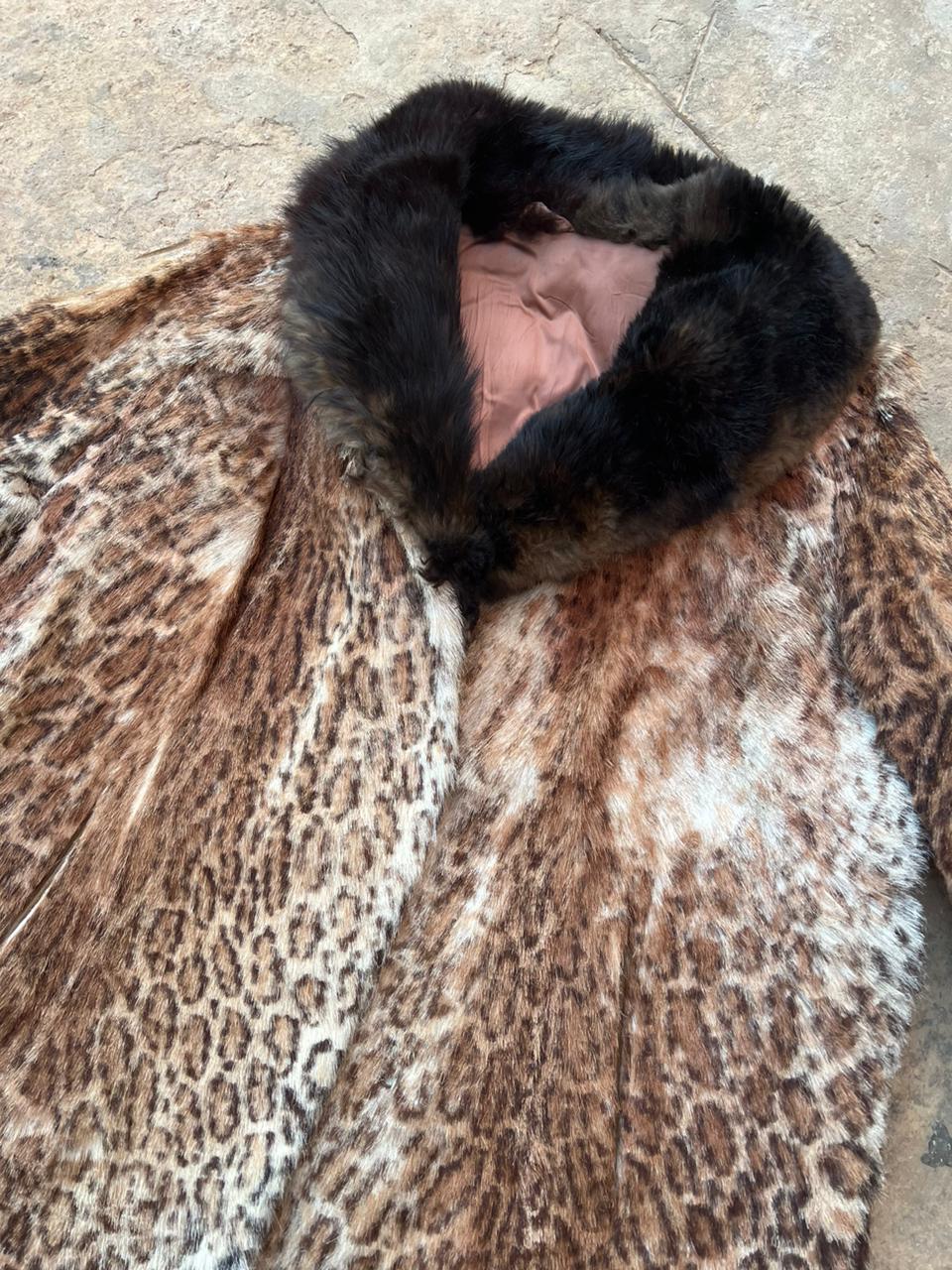 Animal print real long fur coat