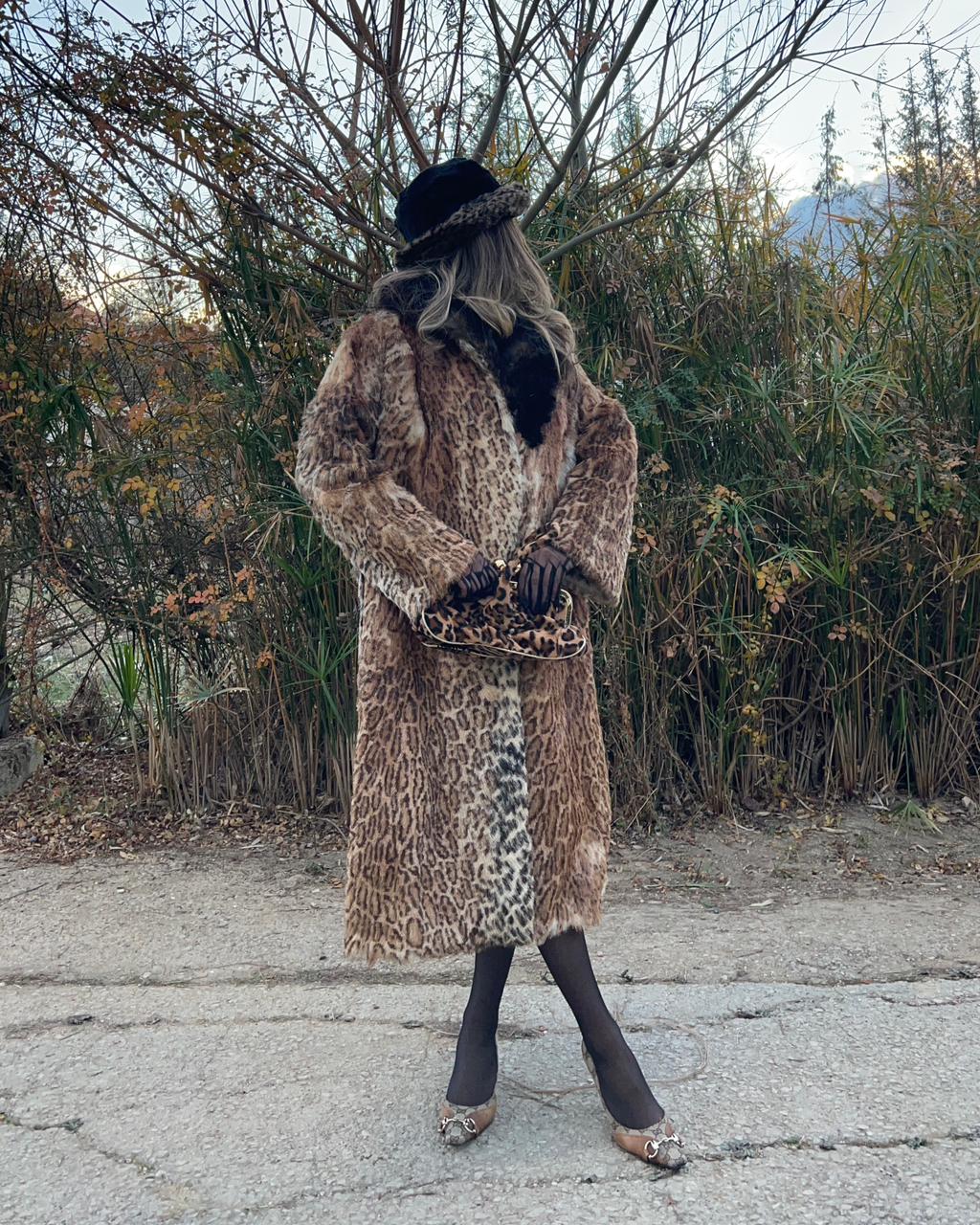 Animal print real long fur coat