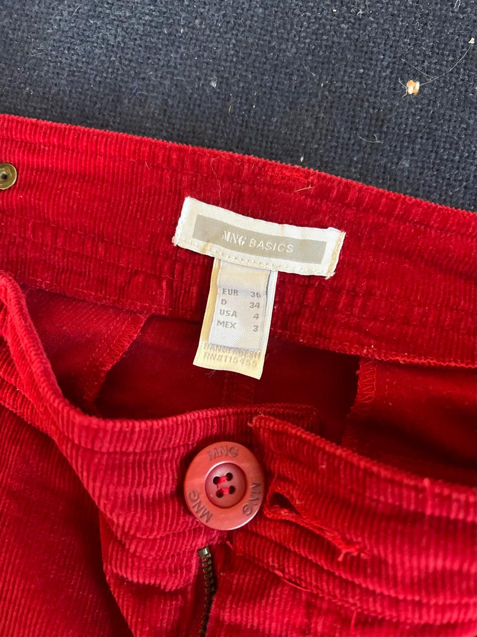 Red corduroy low waist pants