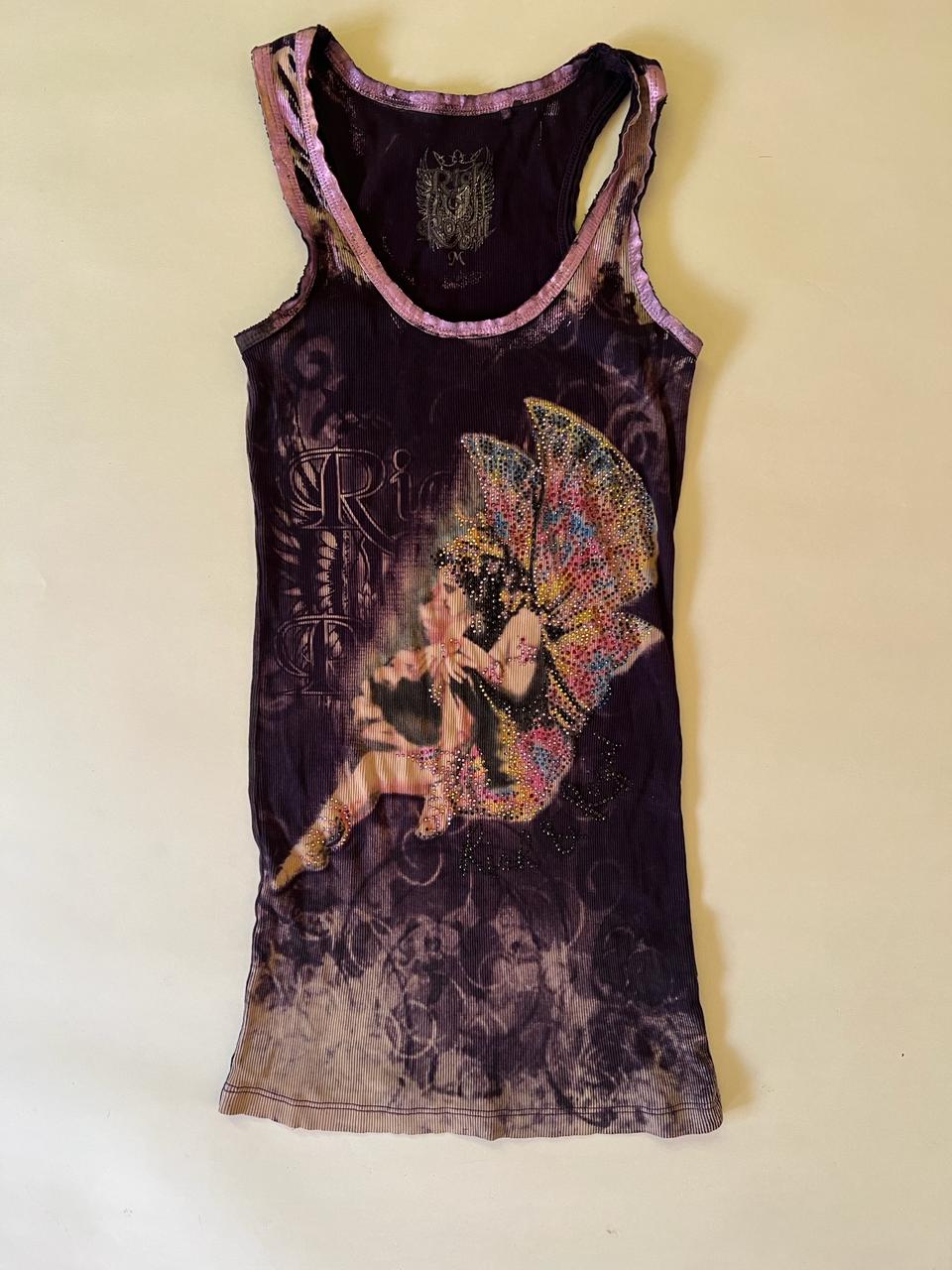 Gothic graphic tie dye long tank top