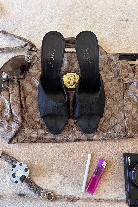 Gucci monogram heeled mules