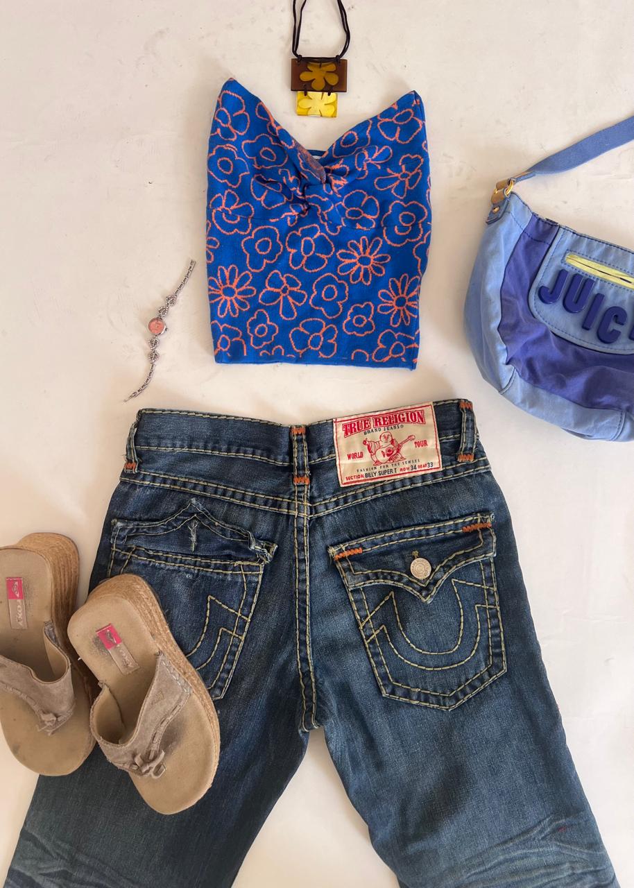 Floral blue cropped tube top