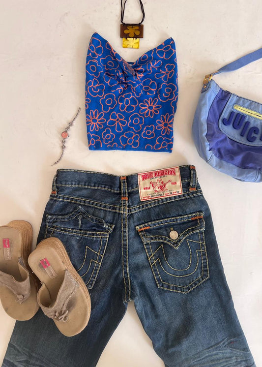 Floral blue cropped tube top