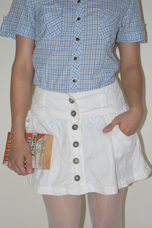 00s jennyfer denim mini white buttons skirt