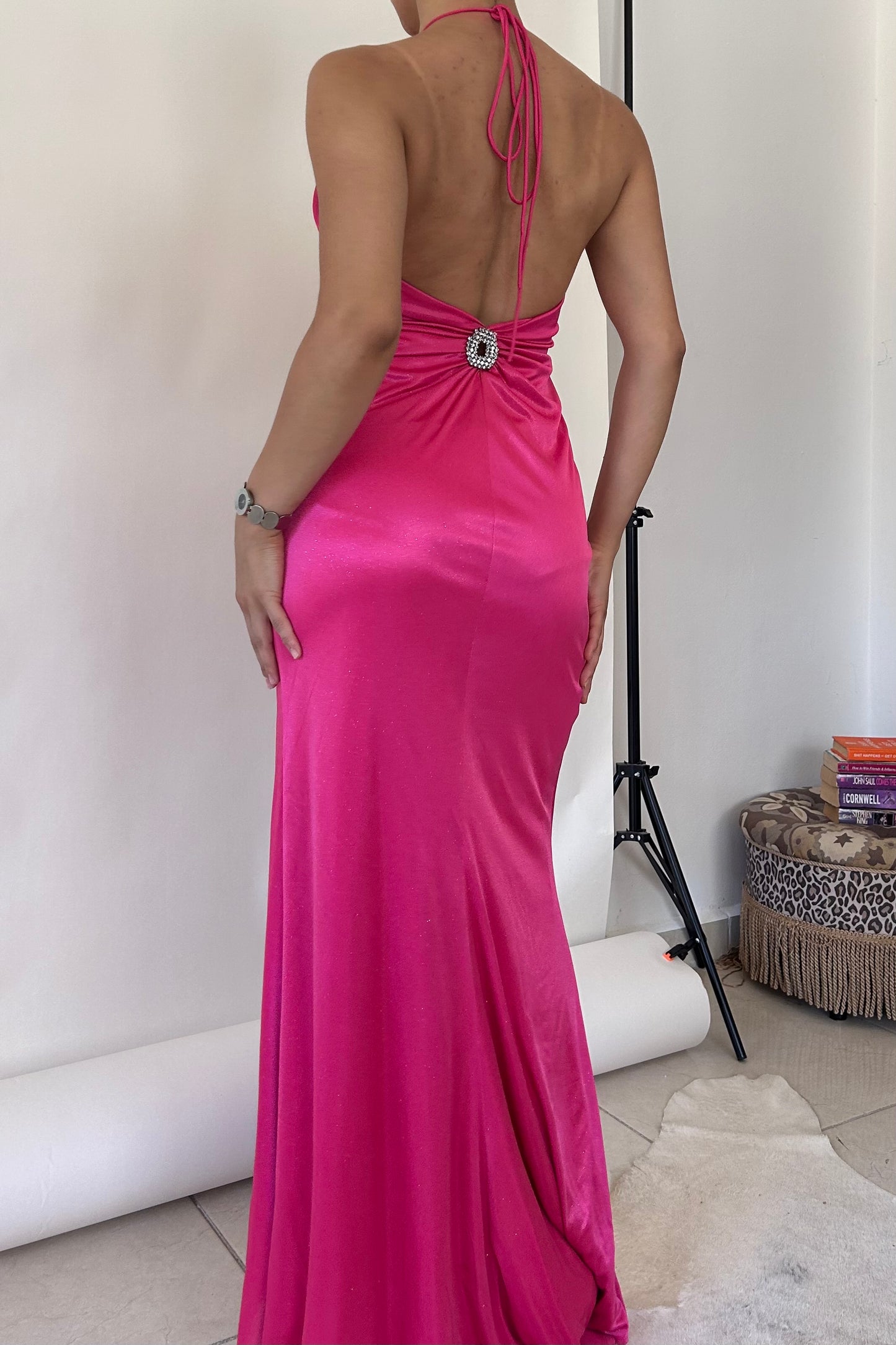 Morgan and co glittery halter maxi dress
