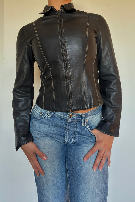 Genuine Leather Mango fitted jacket