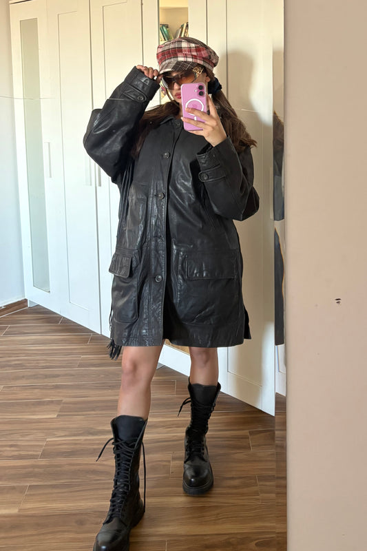 Vintage YSL black genuine leather coat