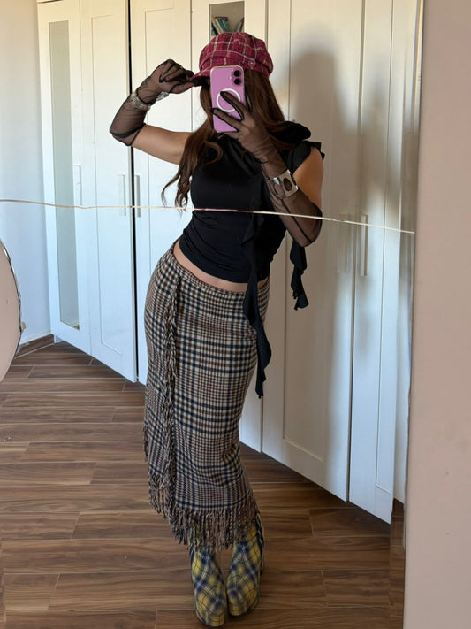 Plaid fringed skirt