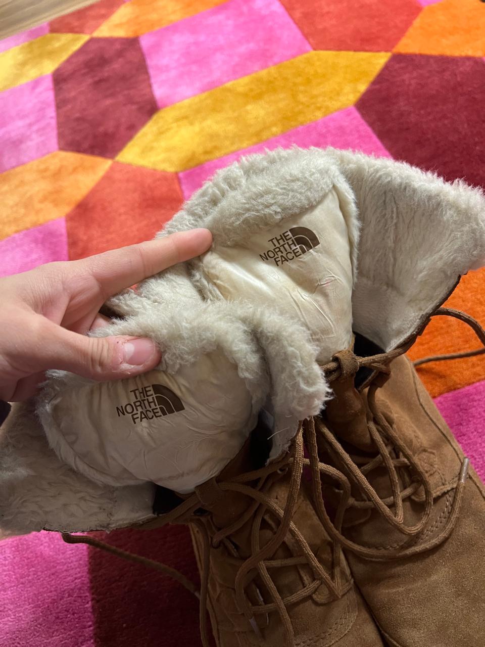 The North Face suede camel brown fur boots