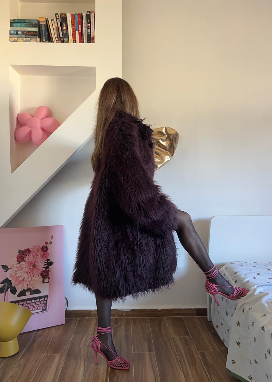 Faux dark purple fur coat