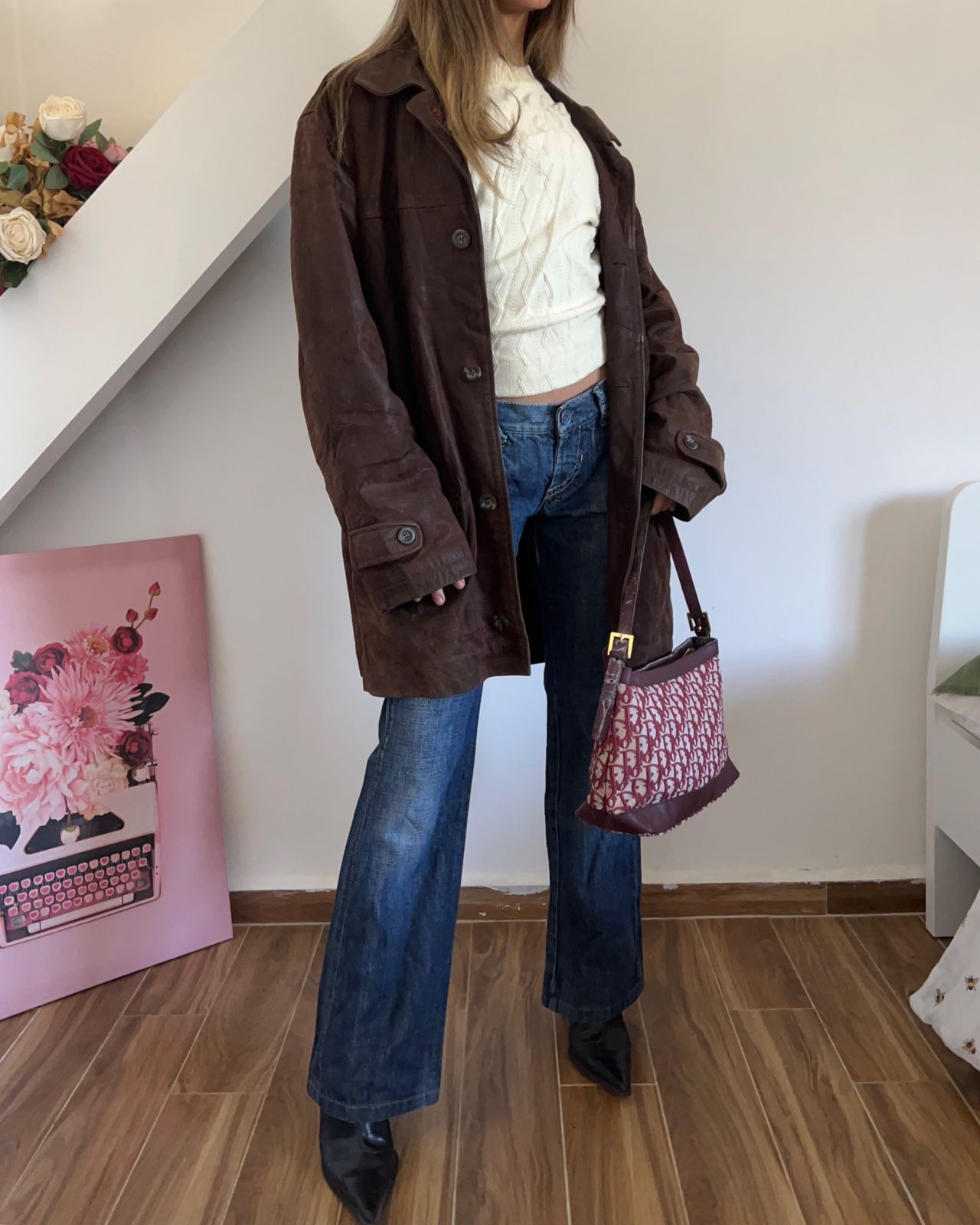 Ysl 90s brown leather coat