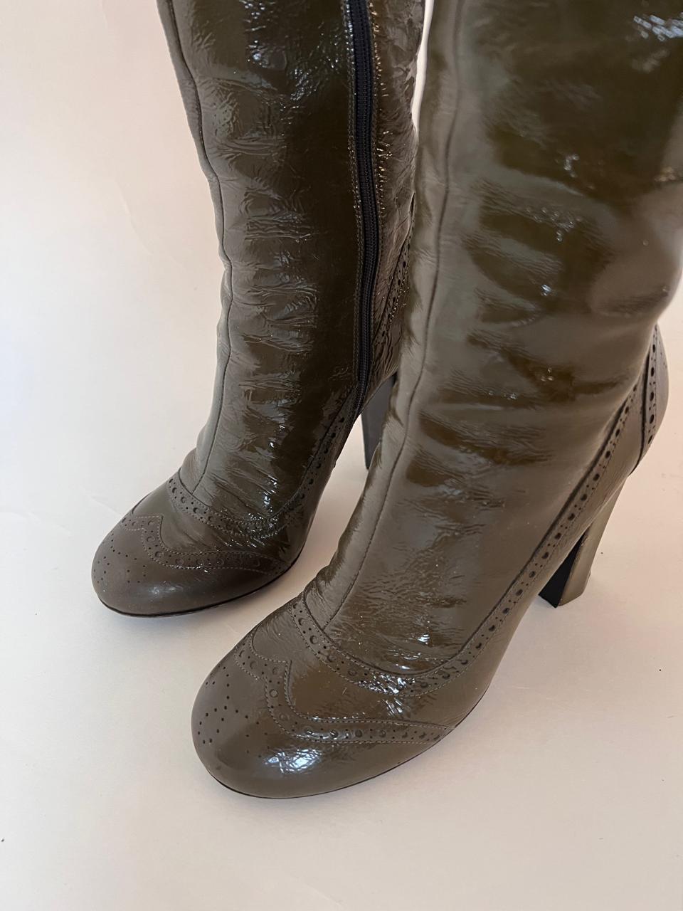 Miu Miu patent leather round toe knee high boots