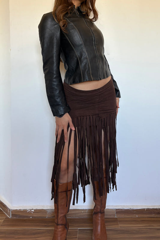 Suede vintage fringed skirt