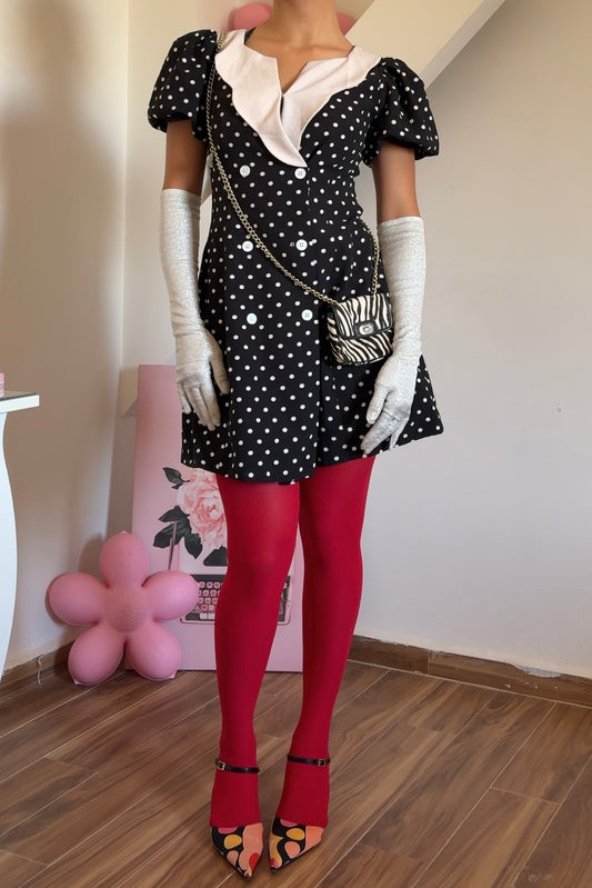 Polka dots vintage puffy sleeves mini dress