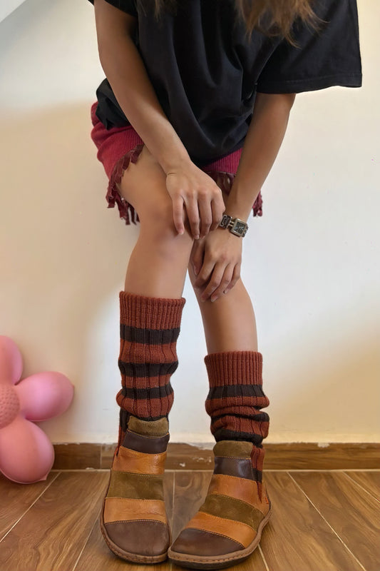 Vintage 2000s knee high striped leather boots