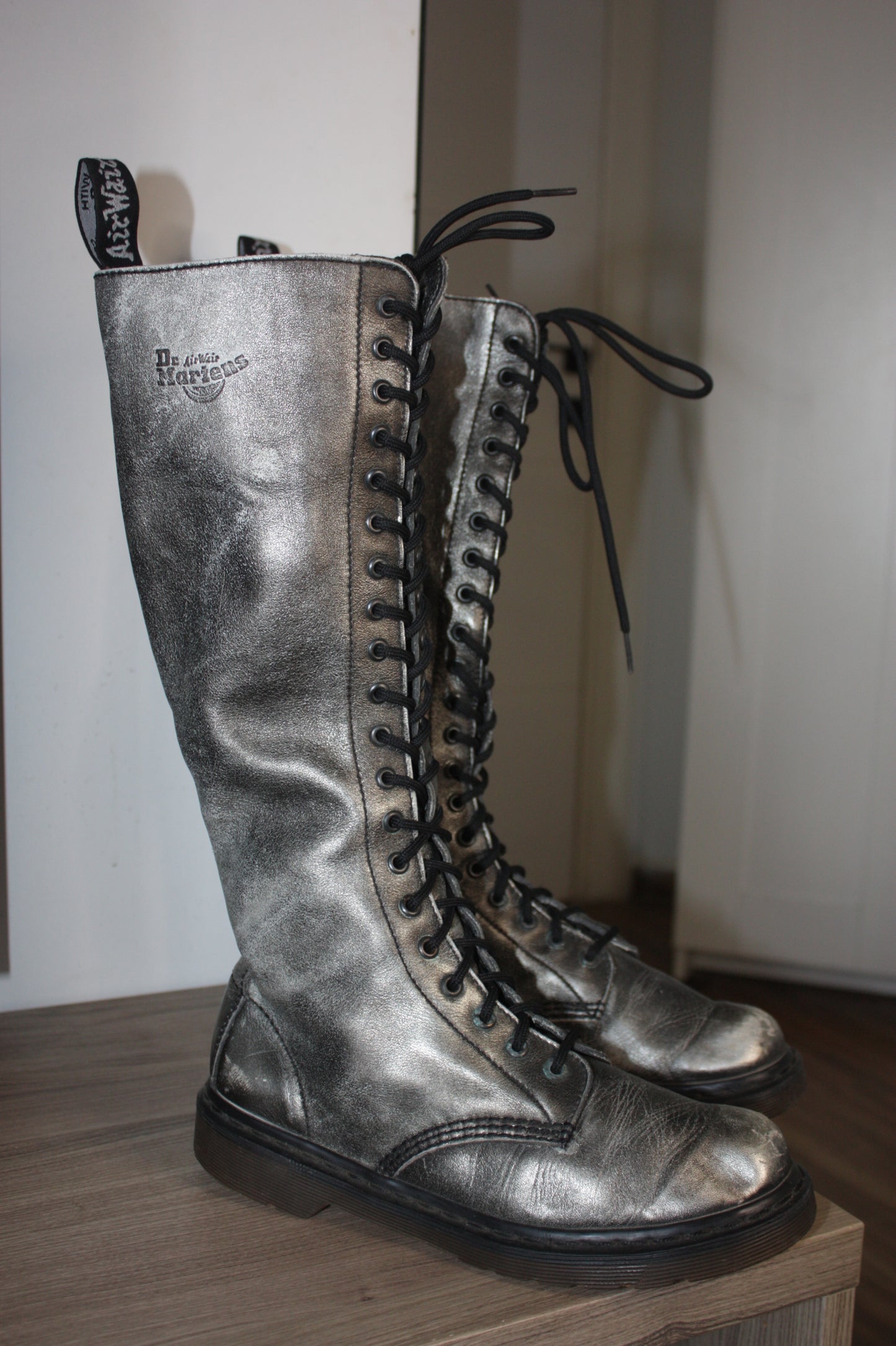 Dr Martens silver knee high boots