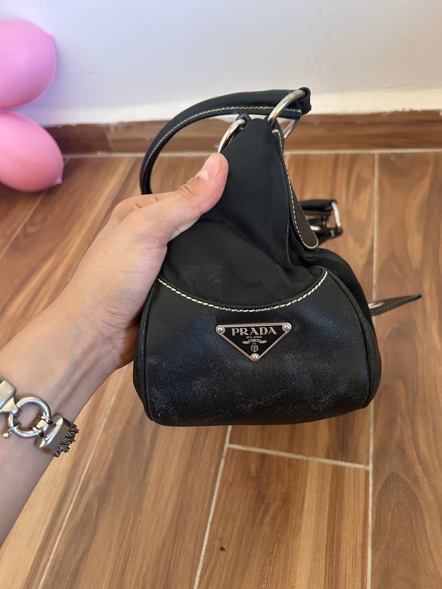 Prada Vintage nylon and leather moon bag