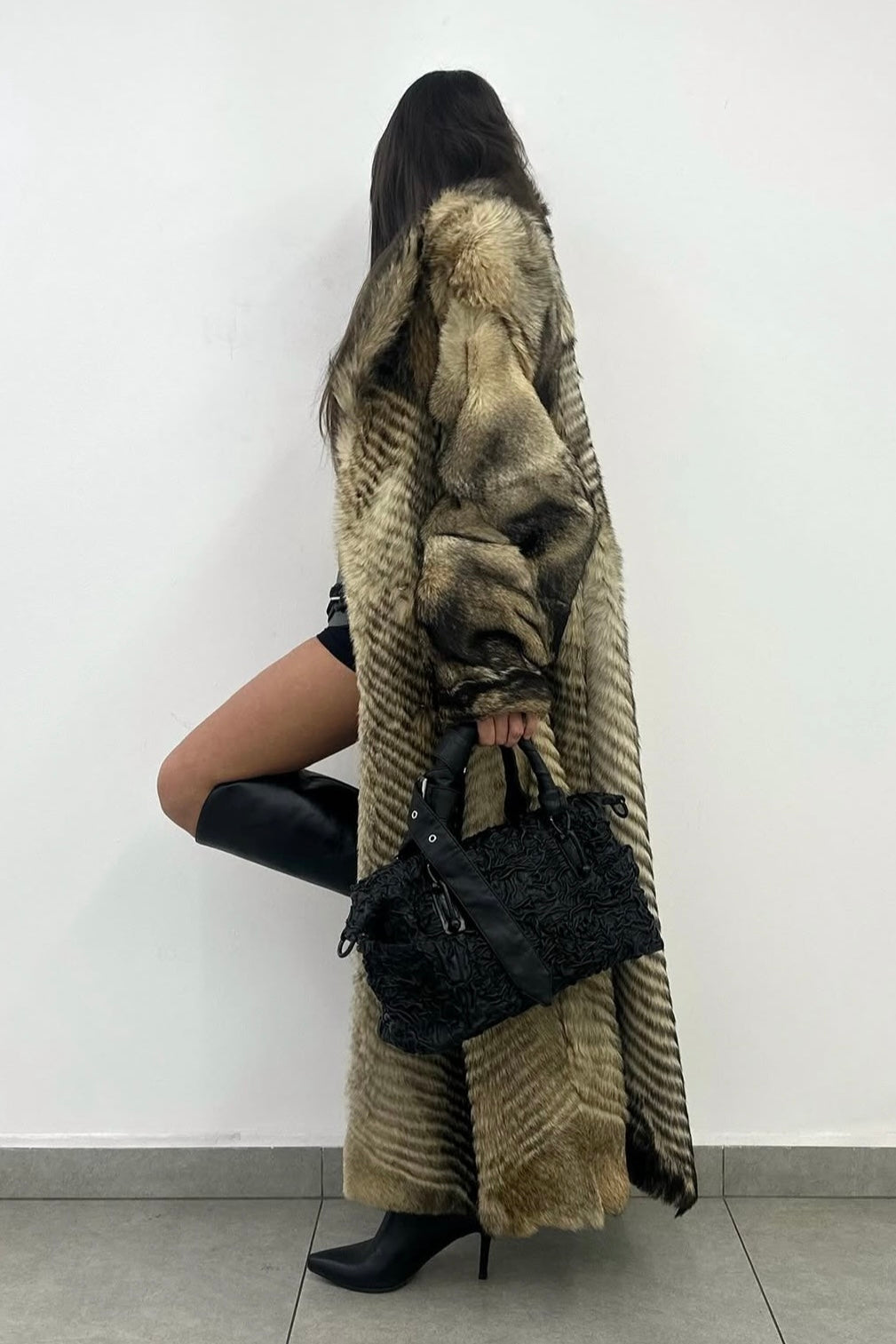 Fox long real fur coat