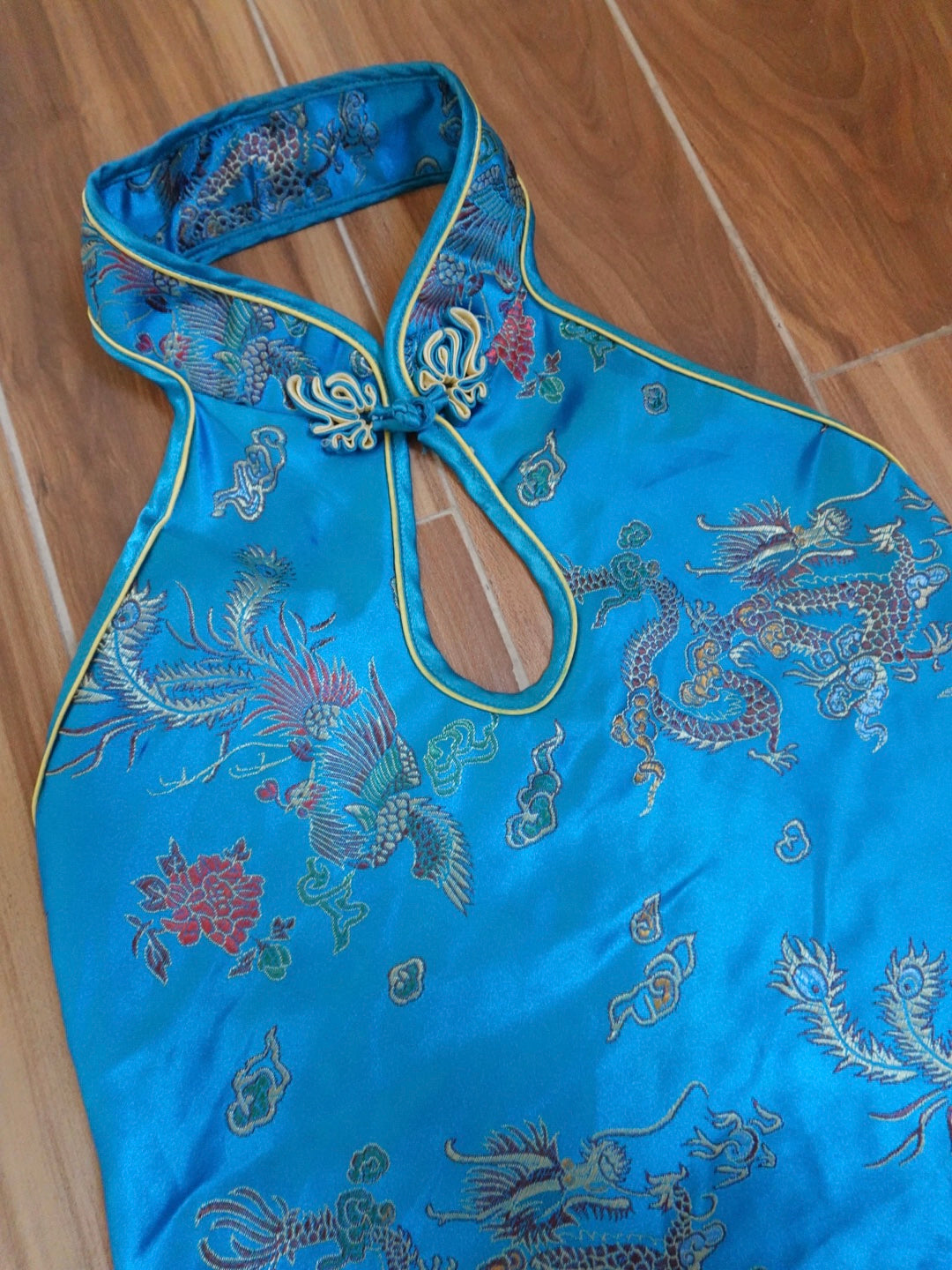 Dragon Chinese backless halter satin top
