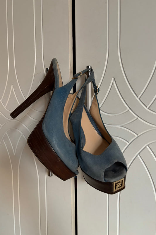 Fendi suede leather slingback heels