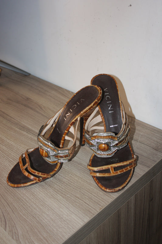 Giuseppe Zanotti Vicini vintage leather croc rhinestone heels