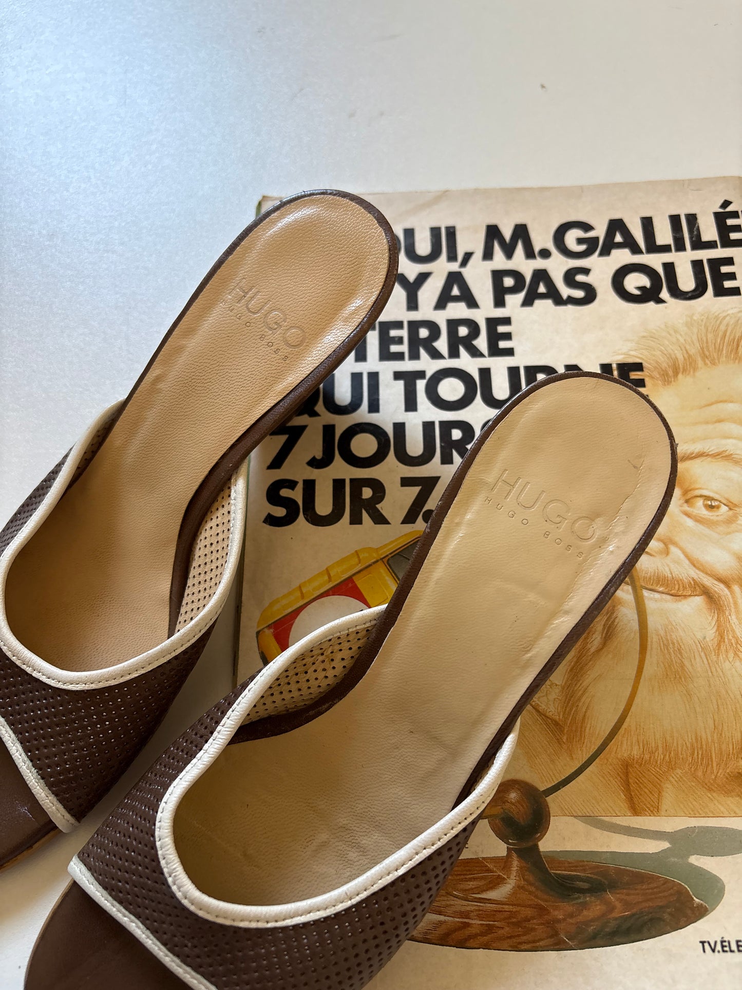 Hugo Boss leather heeled wedge mules