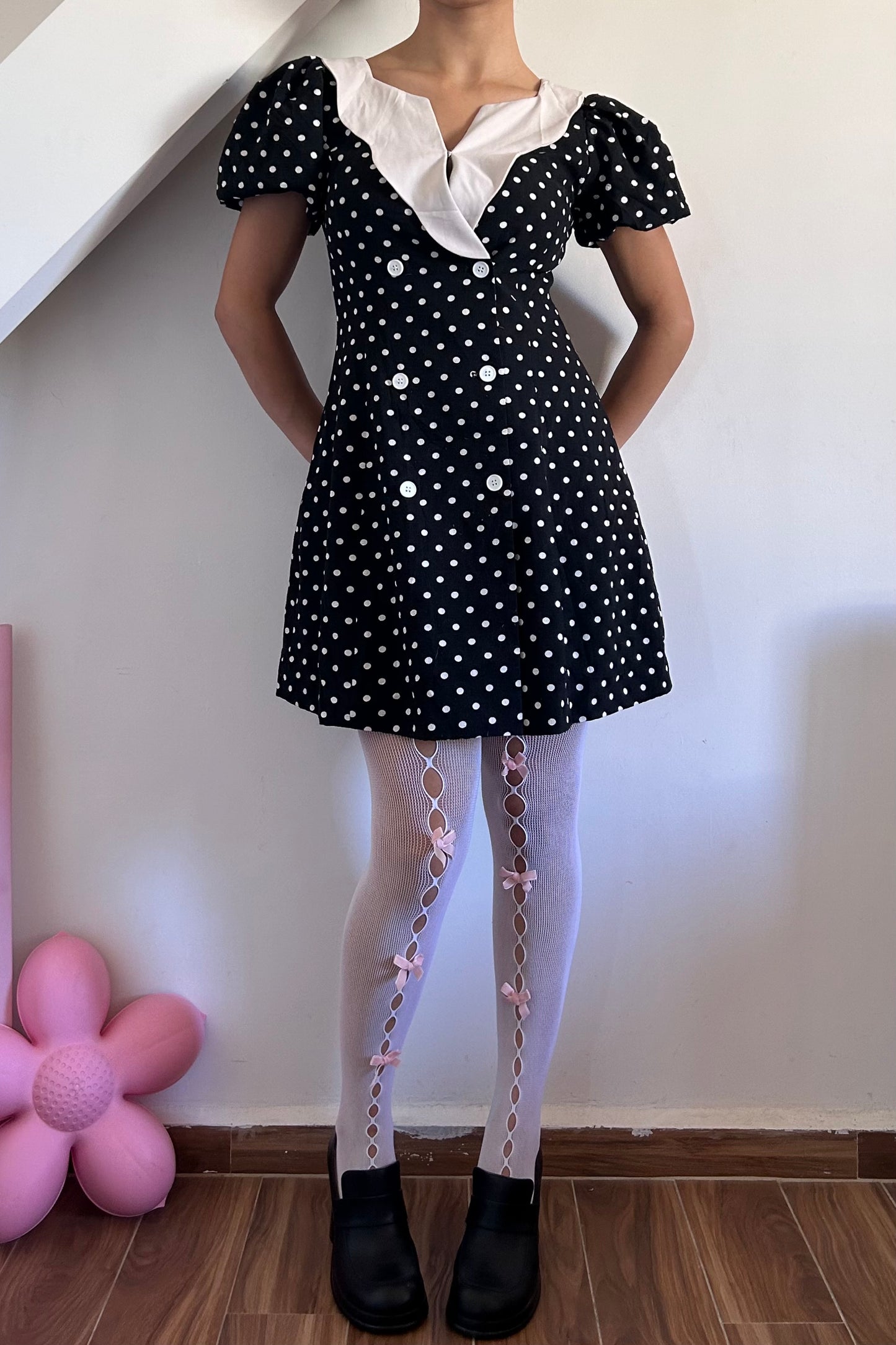 Polka dots vintage puffy sleeves mini dress