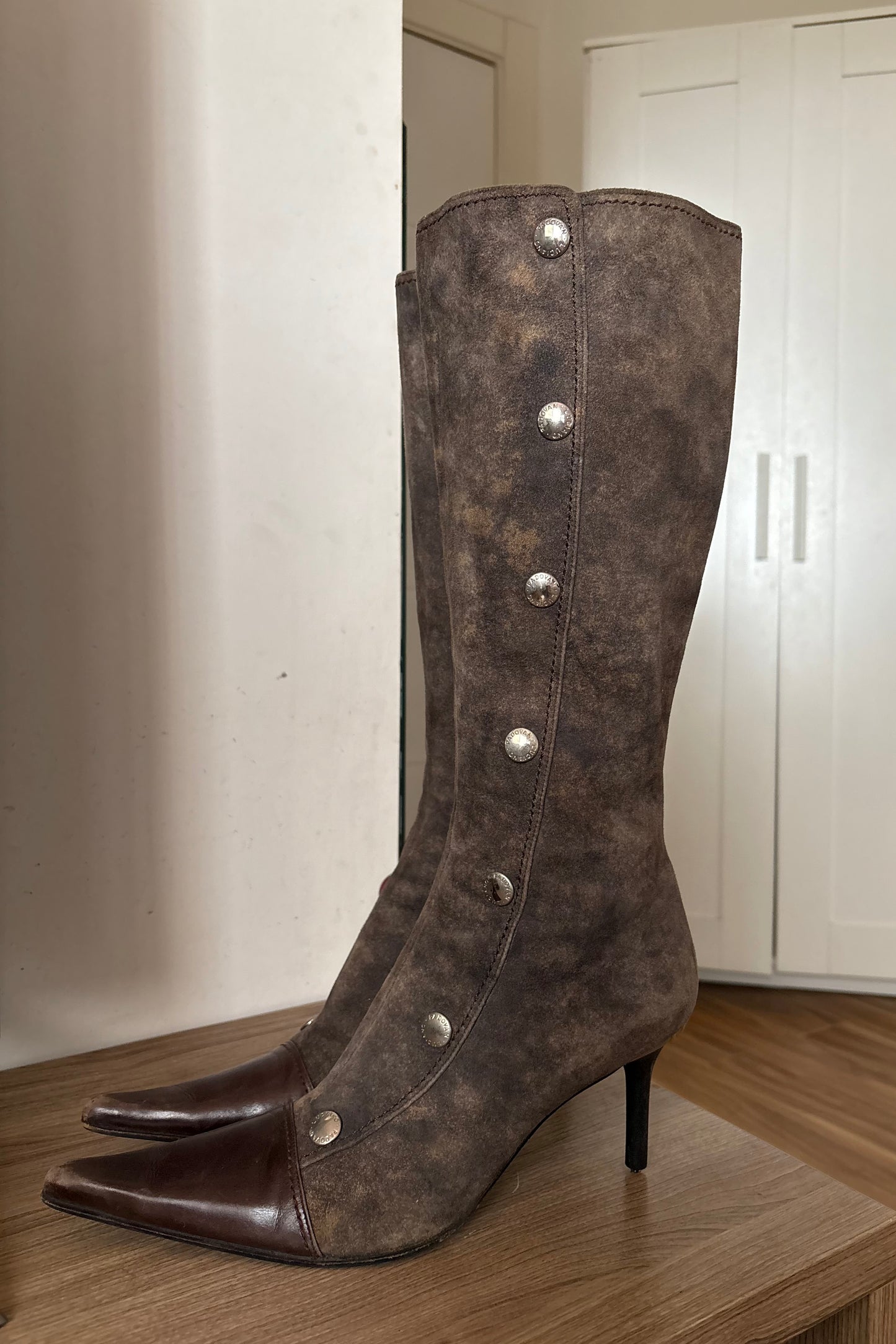 Luciano Padovan suede pointy knee high boots