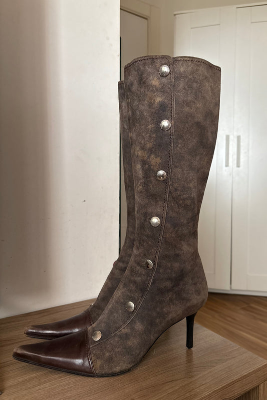 Luciano Padovan suede pointy knee high boots