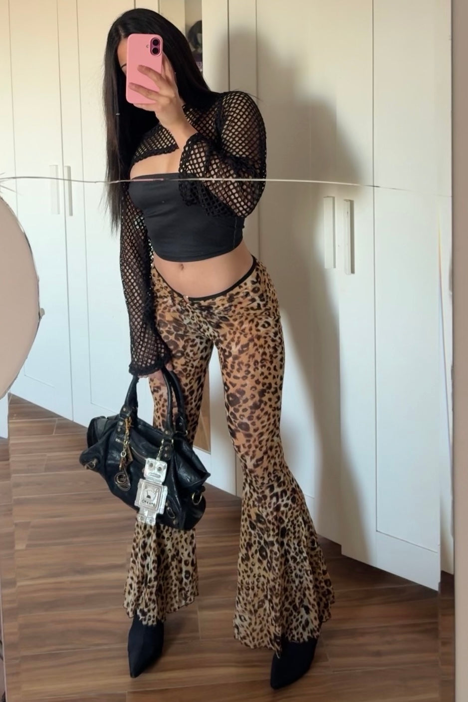 Leopard flared low rise pants