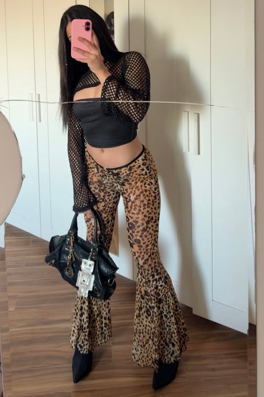 Leopard flared low rise pants