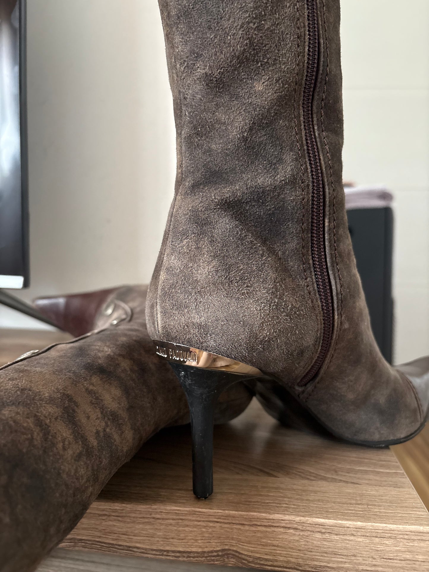 Luciano Padovan suede pointy knee high boots