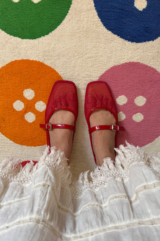 Red mesh mary jane flat