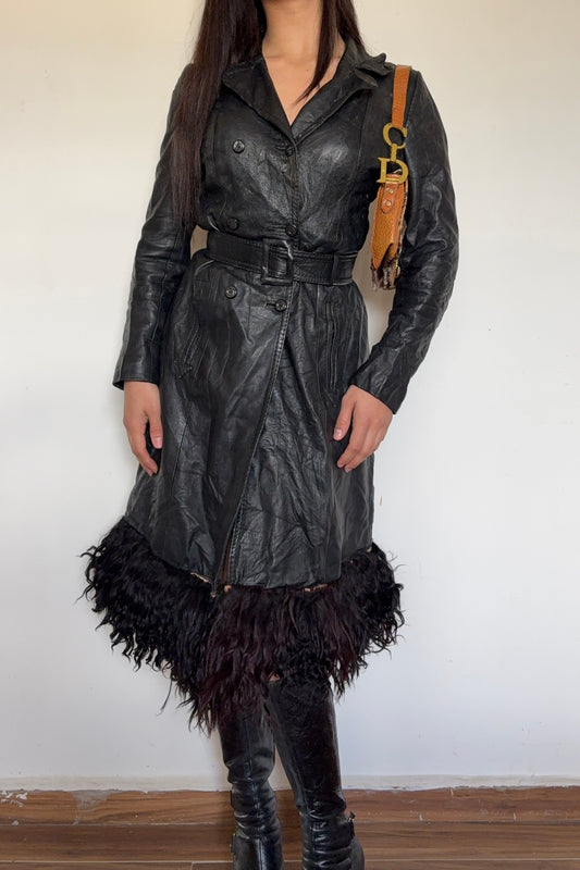 Leather afghan button up coat