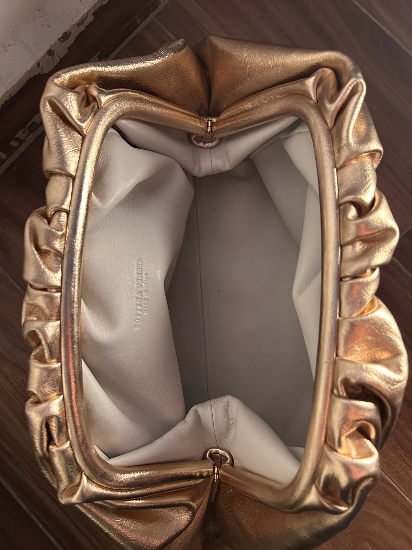 Bottega Veneta gold clutch leather crinkled bag