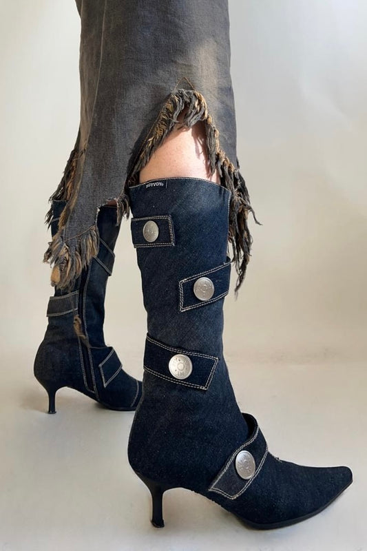 Denim y2k pointed heeled boots