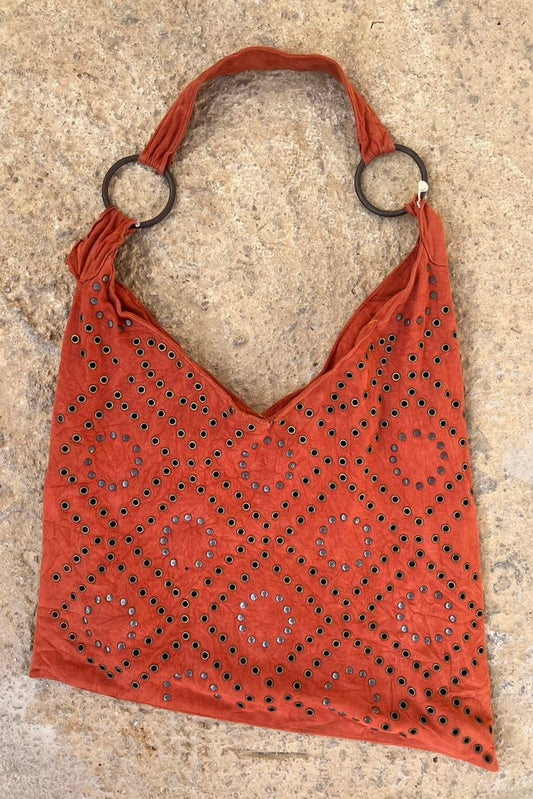 Studded suede unsymmetrical shoulder bag